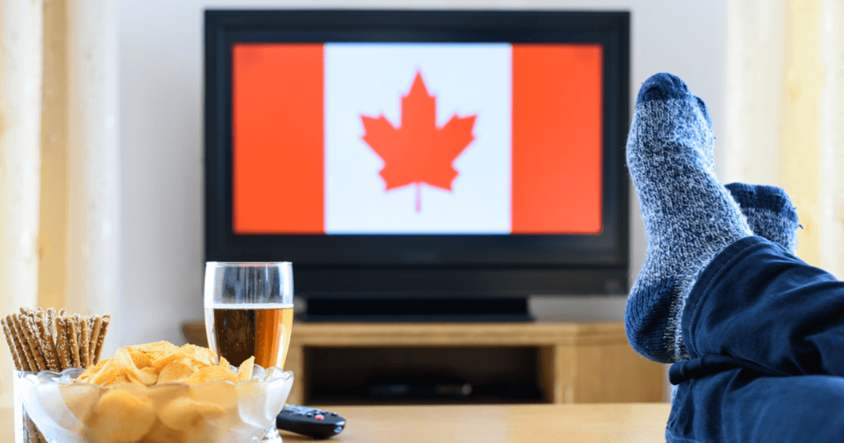 Canada iptv vs cable Canadian flag on a TV screen representing IPTV in Canada vs traditional cable TV